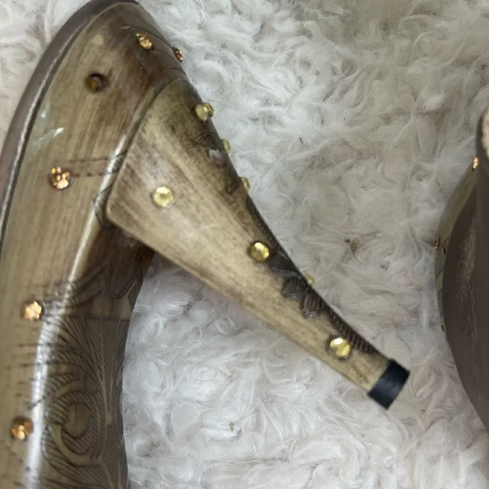 Tony Keuylian leather metallic Bronze and Gold slip on  heels sandals EUR SZ38